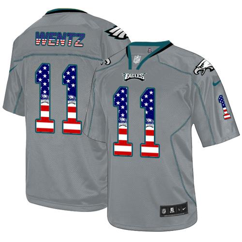 Nike Eagles #11 Carson Wentz Lights Out Grey Men's Stitched NFL Elite USA Flag Fashion Jersey - Click Image to Close